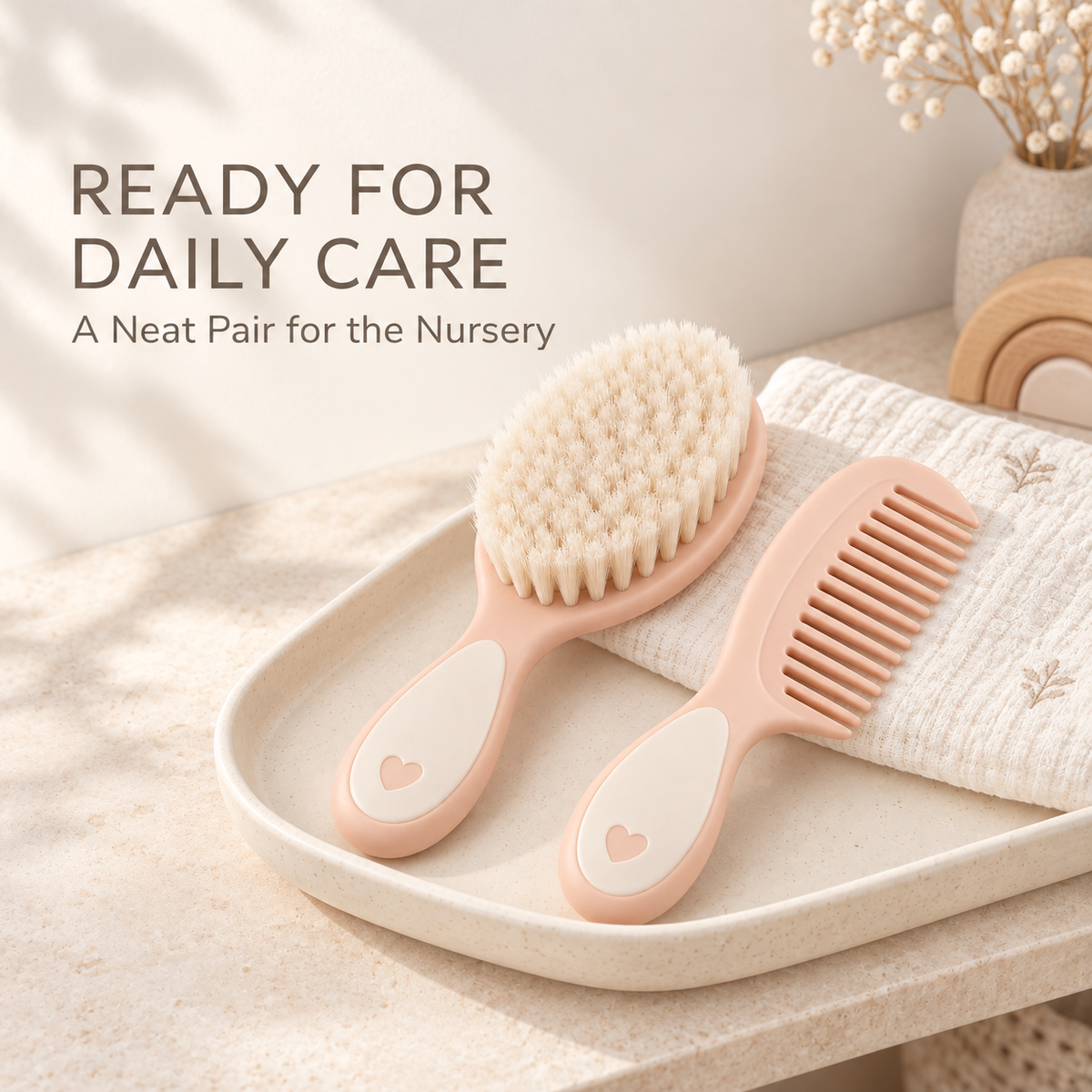 Skinkfine Peach Baby Brush and Wide-Tooth Comb – Two-Piece Grooming Set