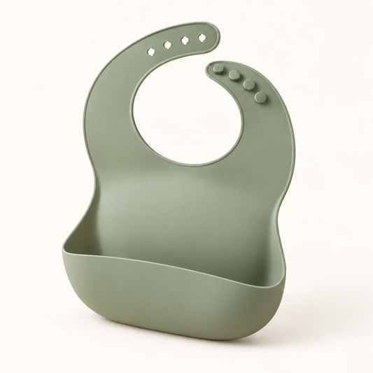 Skinkfine Sage Green Adjustable Feeding Bib – Bib with Wide Catching Pocket