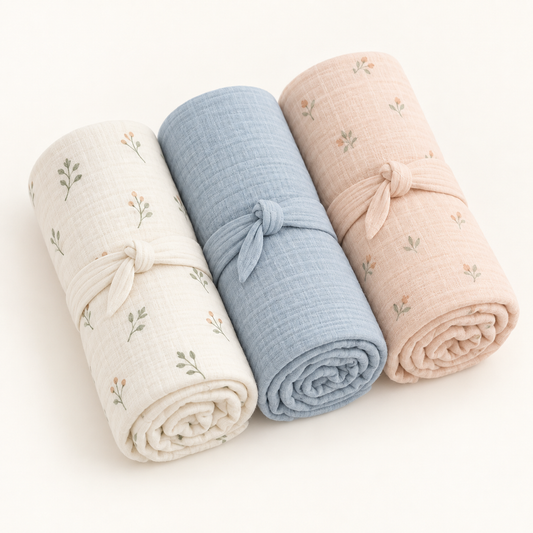 Skinkfine Textured Baby Wrap Blankets – Three-Piece Pastel Nursery Set