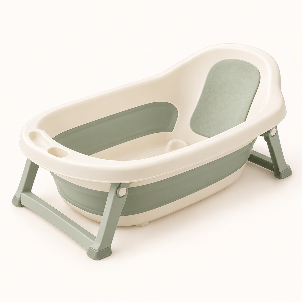Skinkfine Cream and Sage Foldable Baby Bathtub – Raised Bath with Support Frame