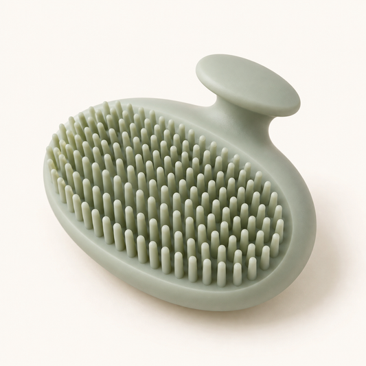 Skinkfine Sage Green Baby Bath and Scalp Brush – Oval Care Brush with Raised Grip