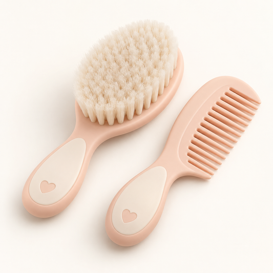 Skinkfine Peach Baby Brush and Wide-Tooth Comb – Two-Piece Grooming Set