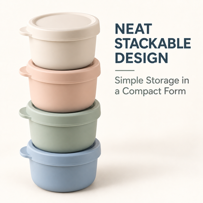 Skinkfine Pastel Lidded Containers – Four-Piece Stackable Mealtime Set
