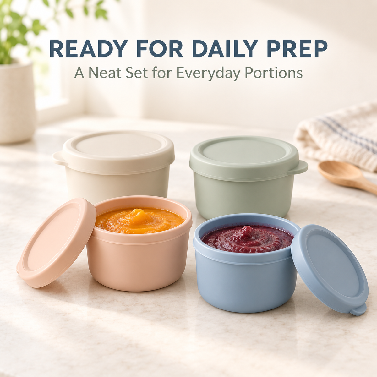 Skinkfine Pastel Lidded Containers – Four-Piece Stackable Mealtime Set