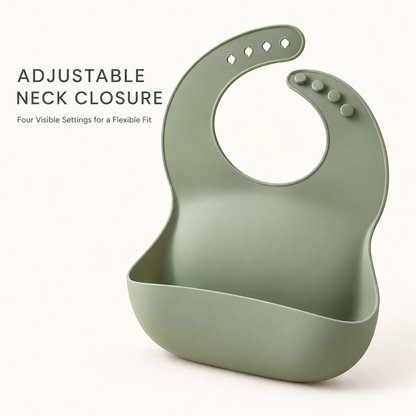 Skinkfine Sage Green Adjustable Feeding Bib – Bib with Wide Catching Pocket