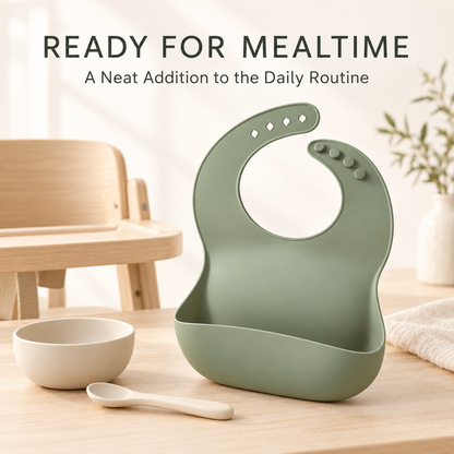 Skinkfine Sage Green Adjustable Feeding Bib – Bib with Wide Catching Pocket