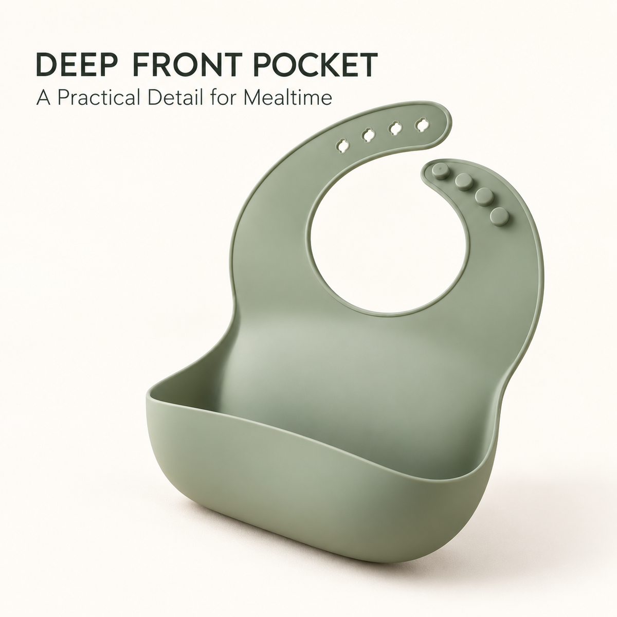 Skinkfine Sage Green Adjustable Feeding Bib – Bib with Wide Catching Pocket