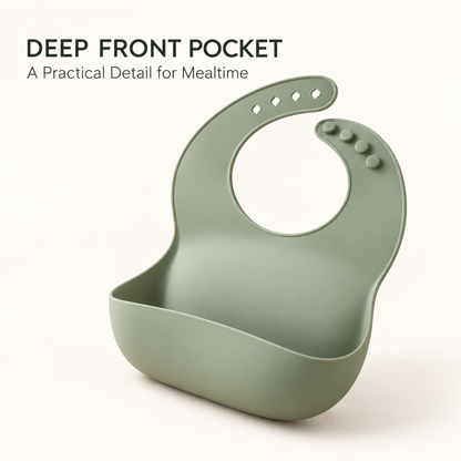 Skinkfine Sage Green Adjustable Feeding Bib – Bib with Wide Catching Pocket