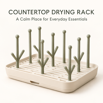 Skinkfine Bottle Drying Rack – Multi-Peg Countertop Organizer with Drip Tray