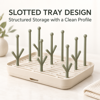 Skinkfine Bottle Drying Rack – Multi-Peg Countertop Organizer with Drip Tray
