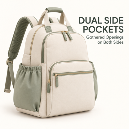 Skinkfine Cream and Sage Diaper Backpack – Multi-Pocket Baby Travel Bag