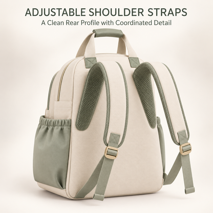 Skinkfine Cream and Sage Diaper Backpack – Multi-Pocket Baby Travel Bag