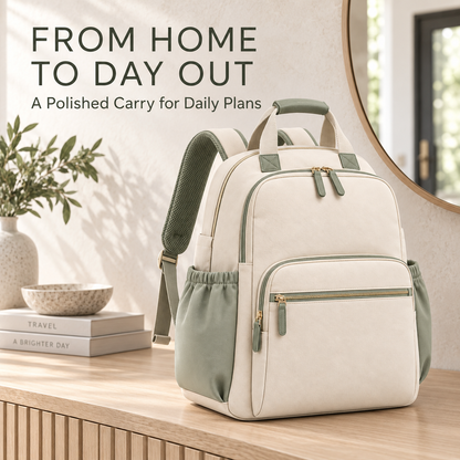 Skinkfine Cream and Sage Diaper Backpack – Multi-Pocket Baby Travel Bag