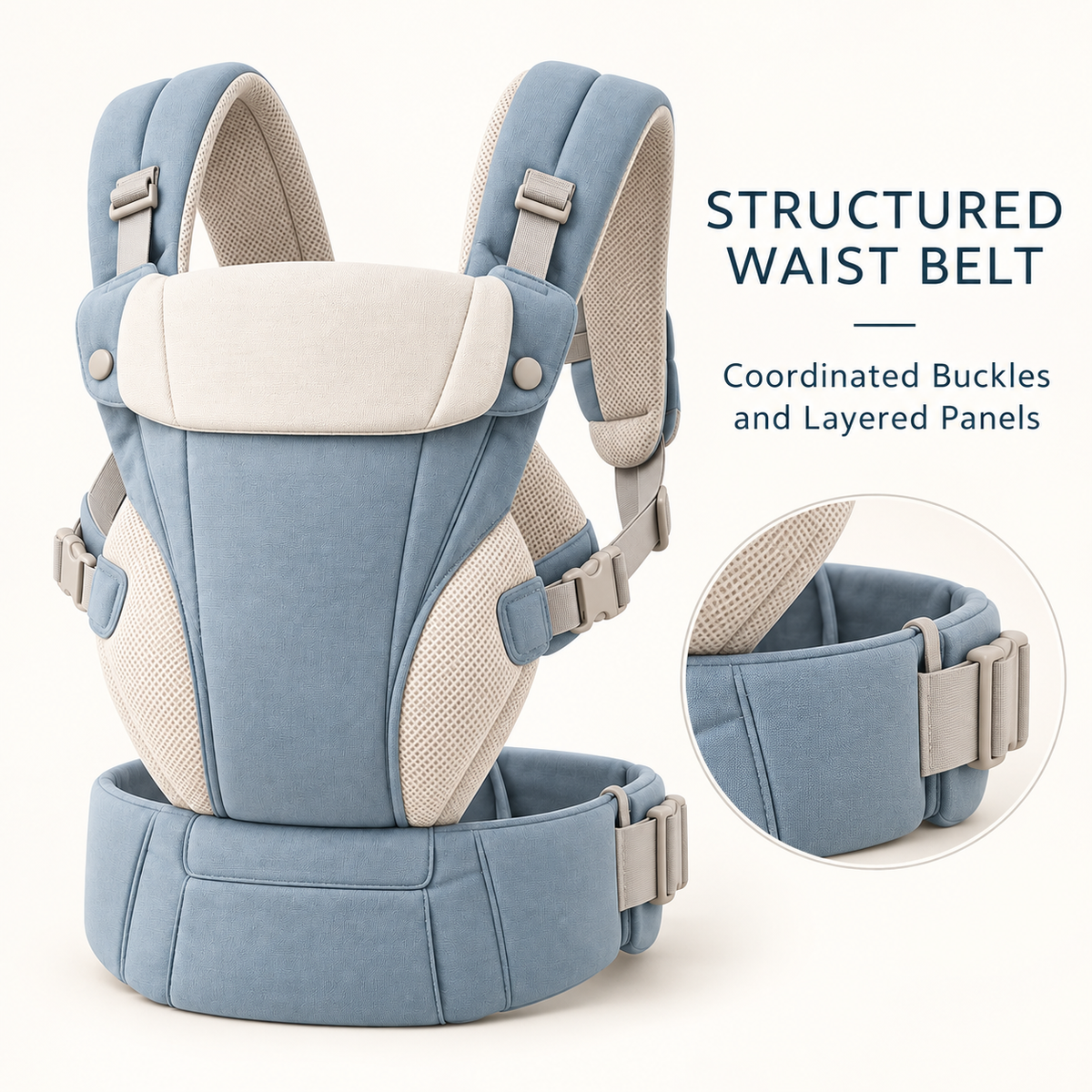 Skinkfine Blue Structured Baby Carrier – Adjustable Carrier with Wide Waist Belt