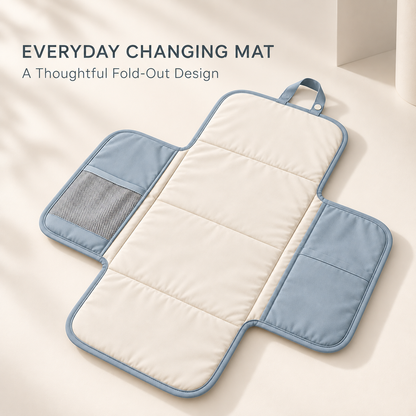 Skinkfine Blue Foldable Baby Changing Mat – Travel Pad with Storage Pockets
