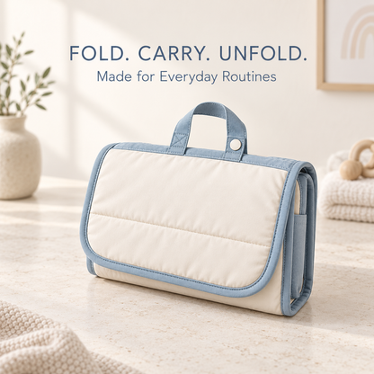 Skinkfine Blue Foldable Baby Changing Mat – Travel Pad with Storage Pockets