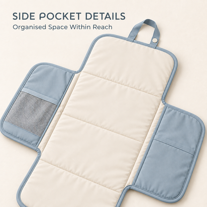 Skinkfine Blue Foldable Baby Changing Mat – Travel Pad with Storage Pockets