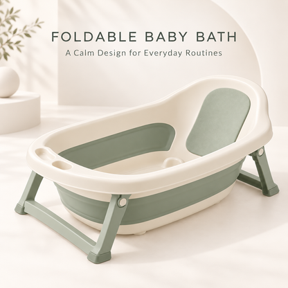 Skinkfine Cream and Sage Foldable Baby Bathtub – Raised Bath with Support Frame