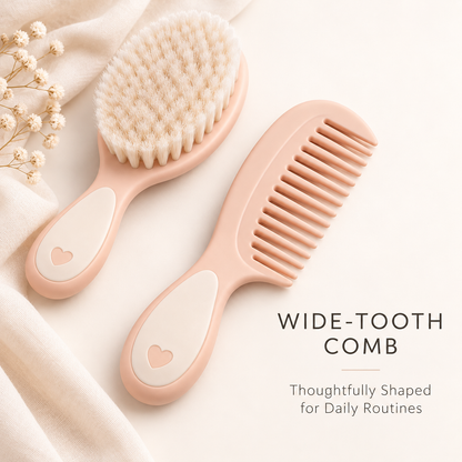 Skinkfine Peach Baby Brush and Wide-Tooth Comb – Two-Piece Grooming Set