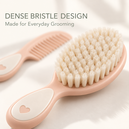 Skinkfine Peach Baby Brush and Wide-Tooth Comb – Two-Piece Grooming Set