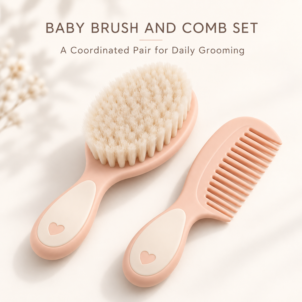Skinkfine Peach Baby Brush and Wide-Tooth Comb – Two-Piece Grooming Set