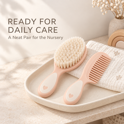 Skinkfine Peach Baby Brush and Wide-Tooth Comb – Two-Piece Grooming Set