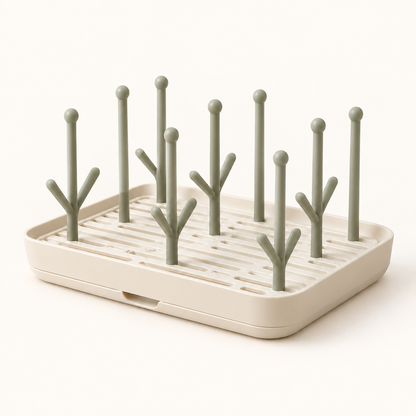 Skinkfine Bottle Drying Rack – Multi-Peg Countertop Organizer with Drip Tray