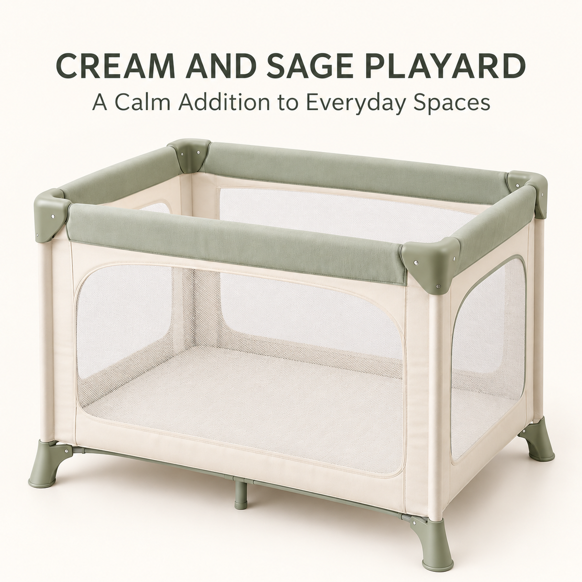 Skinkfine Cream and Sage Baby Play Yard – Mesh-Sided Activity Space