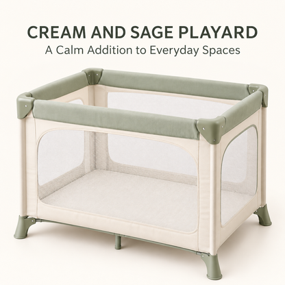 Skinkfine Cream and Sage Baby Play Yard – Mesh-Sided Activity Space