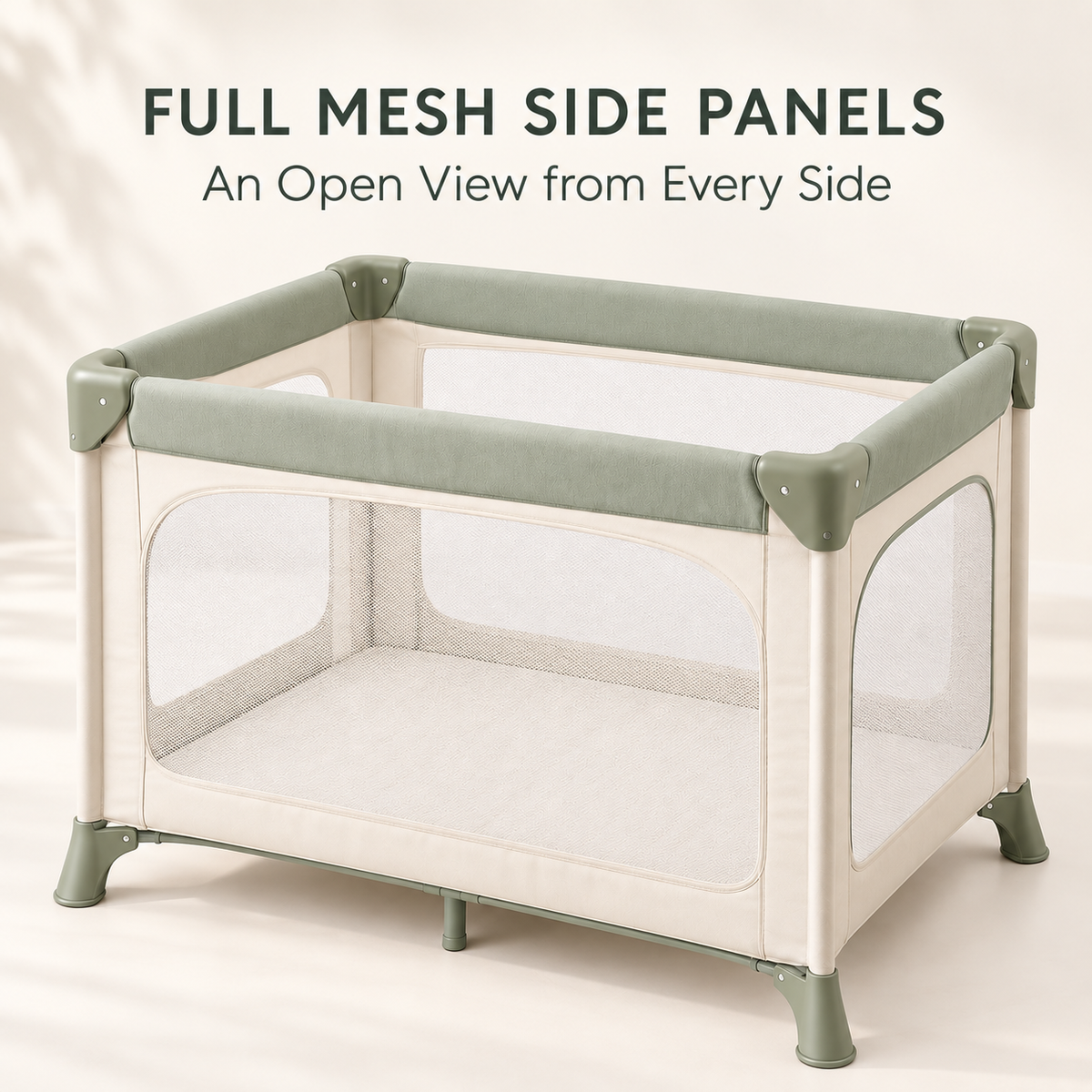Skinkfine Cream and Sage Baby Play Yard – Mesh-Sided Activity Space
