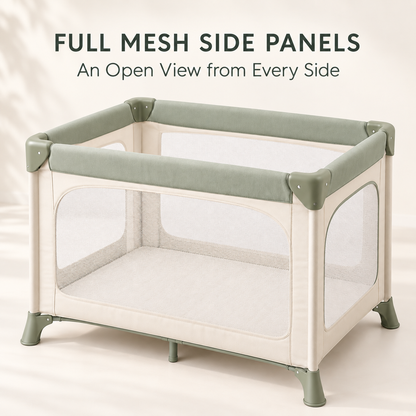 Skinkfine Cream and Sage Baby Play Yard – Mesh-Sided Activity Space