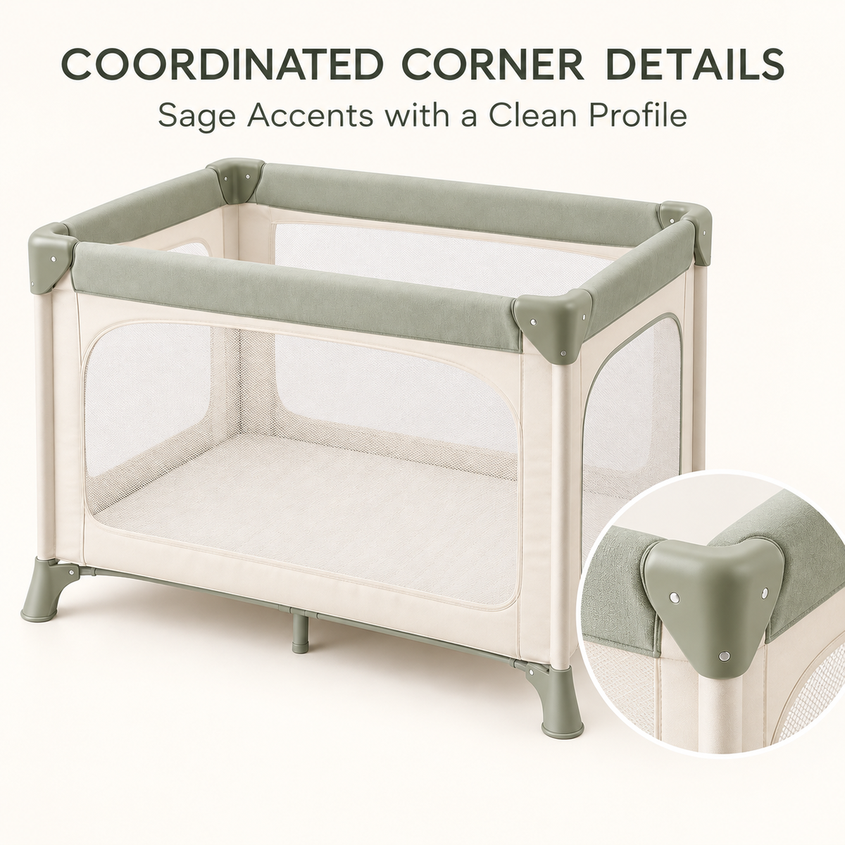Skinkfine Cream and Sage Baby Play Yard – Mesh-Sided Activity Space