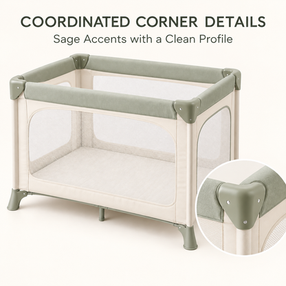 Skinkfine Cream and Sage Baby Play Yard – Mesh-Sided Activity Space