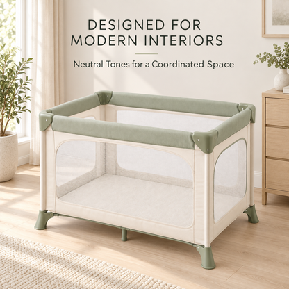 Skinkfine Cream and Sage Baby Play Yard – Mesh-Sided Activity Space